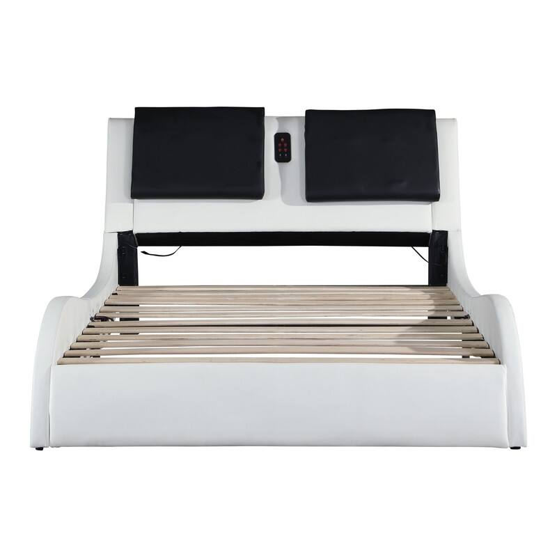 Platform Bed Frame with Led Lighting,Bluetooth Connection to Play Music,Backrest Vibration Massage