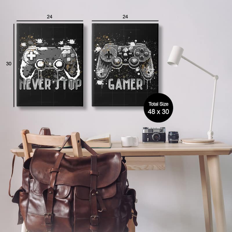 Stupell Modern Gamer Controller Phrases Canvas Wall Art Design By Kim Allen (Set of 2)