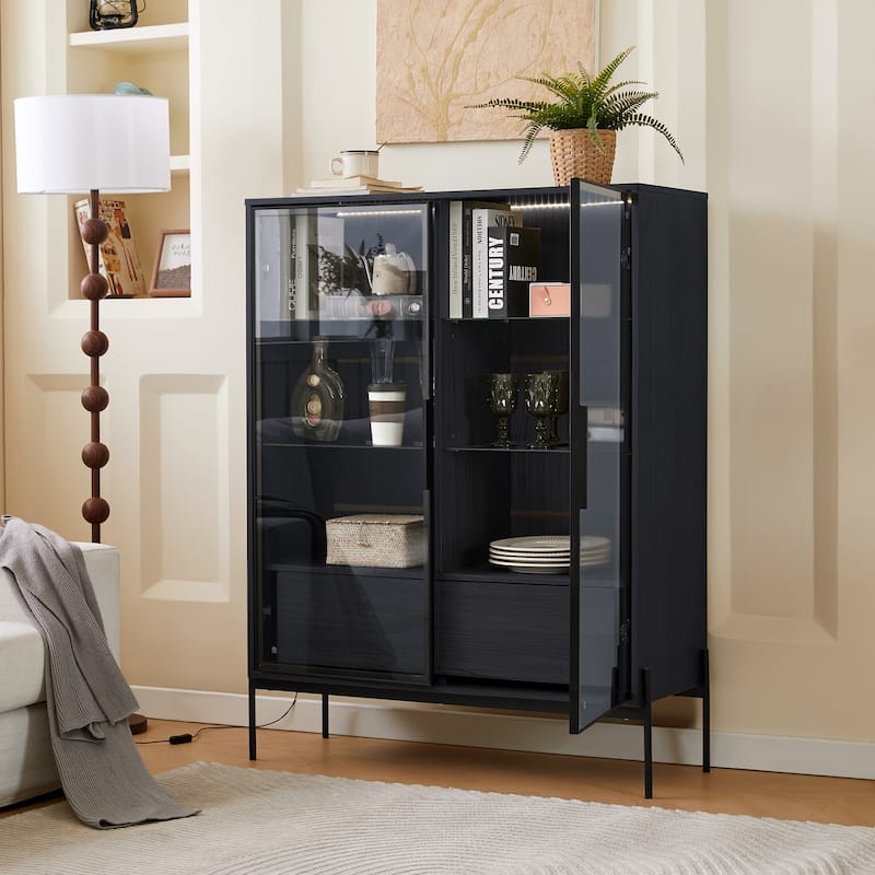 51.2"Tall Lighted Display Cabinet with Tempered Glass Door