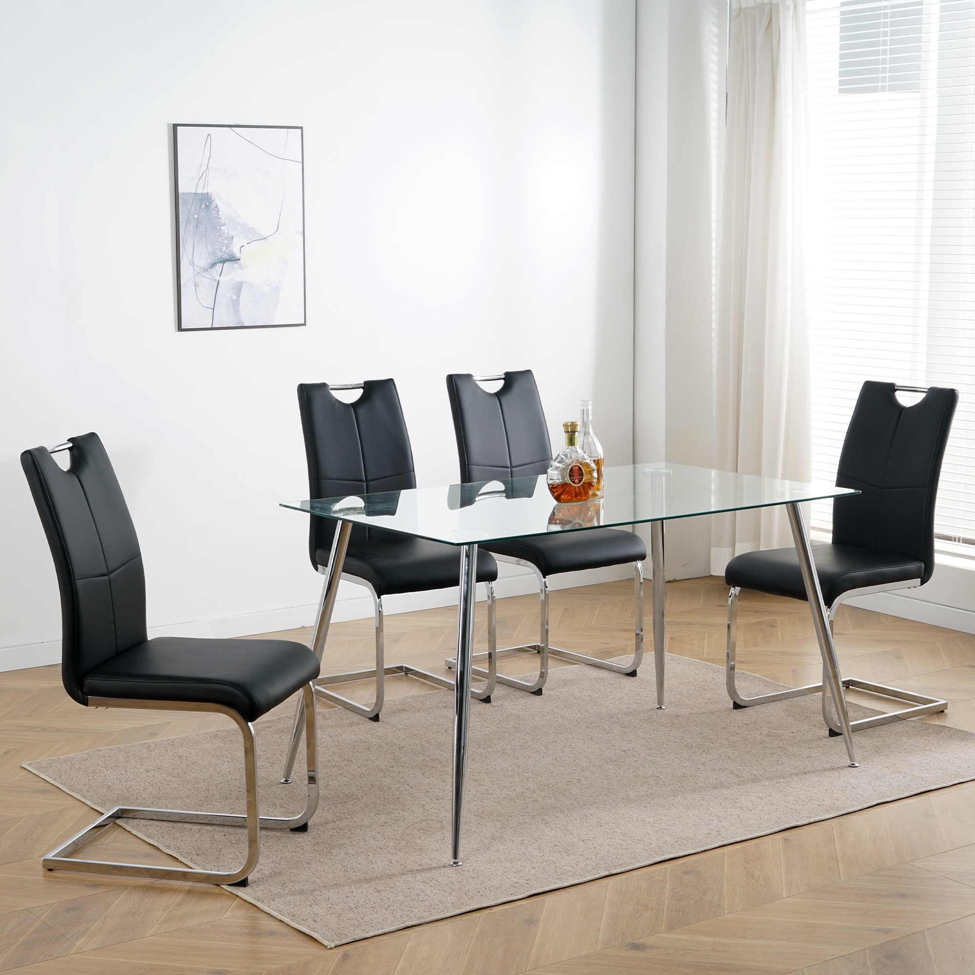 Set of 4,Dining Chairs with Faux Leather Padded Seat Upholstered Chair with Chrome Metal Legs