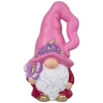 Spring Gnome Figurine and Butterfly - 7"- Pink and Fuchsia - 7"
