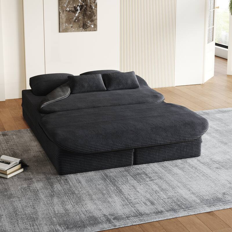 Convertible Sleeper Foam Sofa Bed with Multi Functional Blanket
