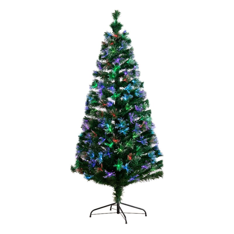 6' Pre-Lit Fiber Optic Artificial Christmas Tree, Multicolor LED Lights - 6 Foot