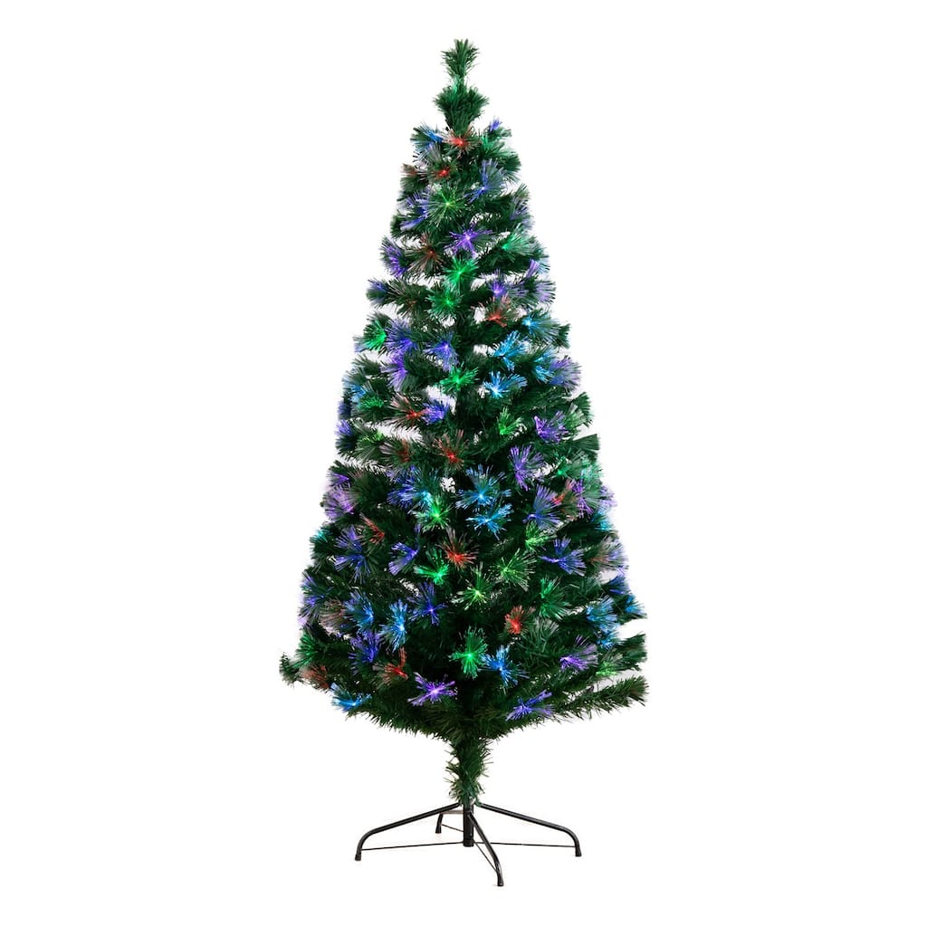 6' Pre-Lit Fiber Optic Artificial Christmas Tree, Multicolor LED Lights - 6 Foot