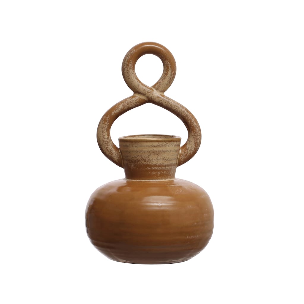 Stoneware Vase with Twisted Handle and Reactive Glaze