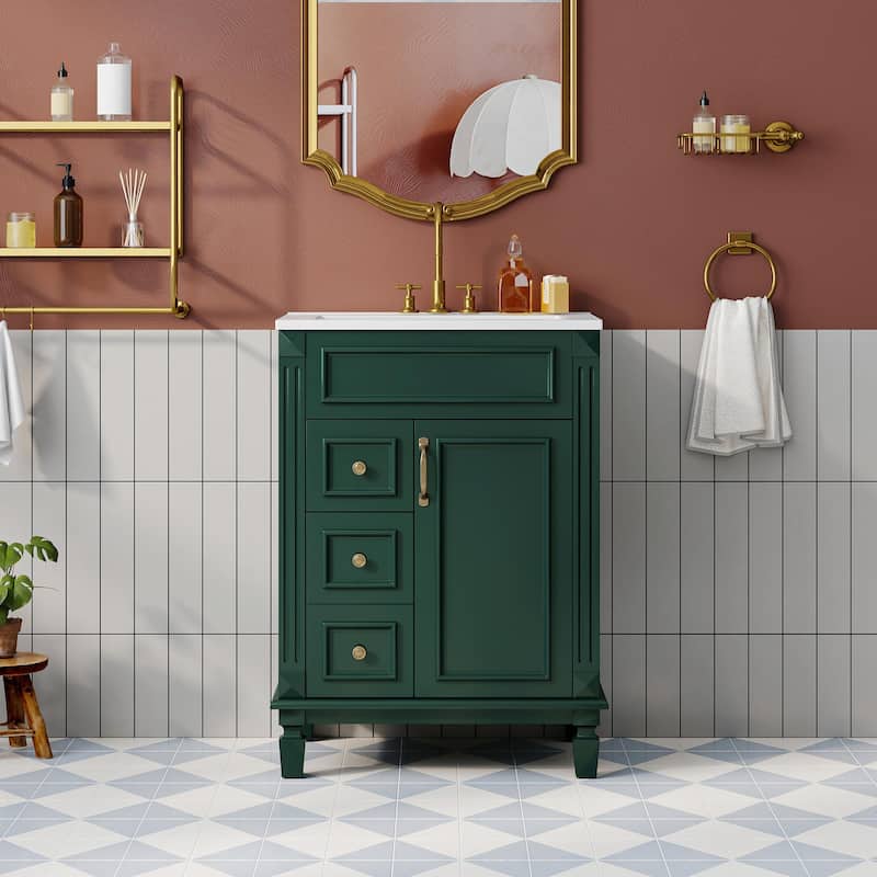 24" Bathroom Vanity with Ceramic Sink - Compact Bathroom Sink Cabinet