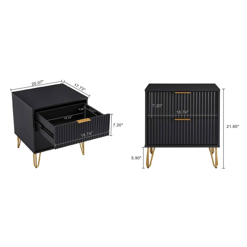 Manhattan Comfort Dumbo Mid Century Nightstand with 2 Drawer and Metal Feet.