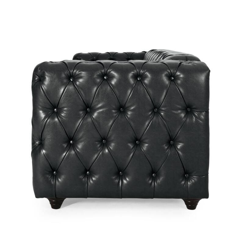 3-seat Black PU Sofa with Wooden Legs for Living Room and Study