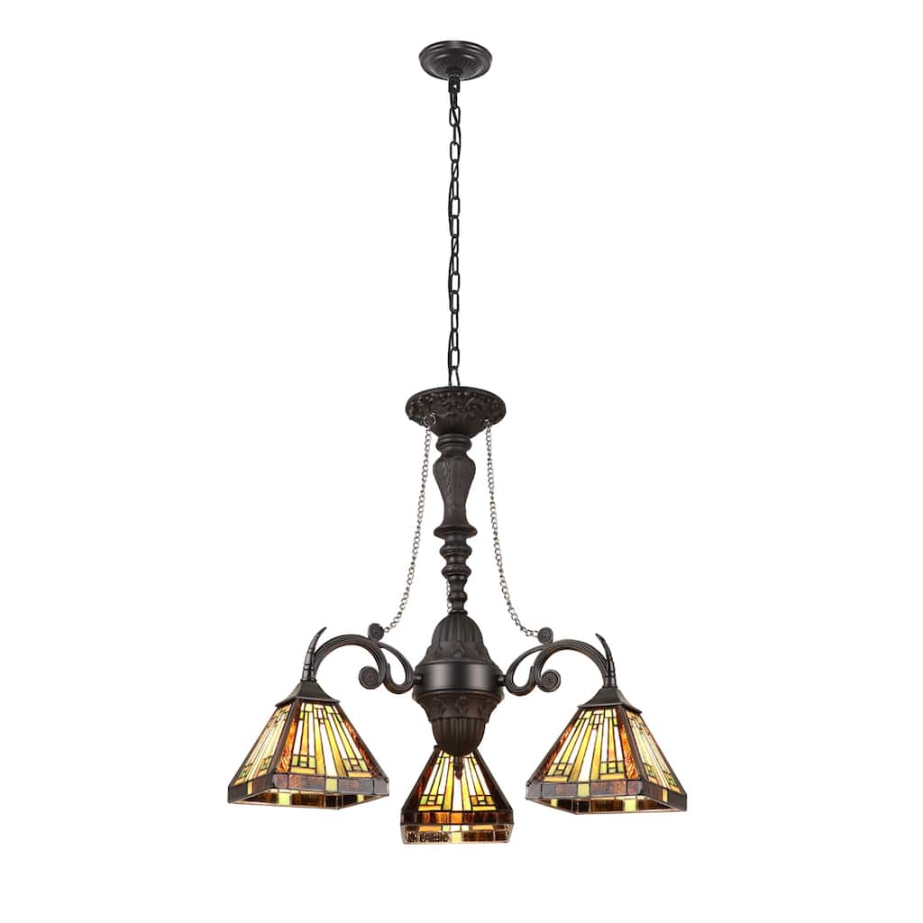 Tiffany-Style 3-Light Mini Chandelier 24" Wide - Multicolored