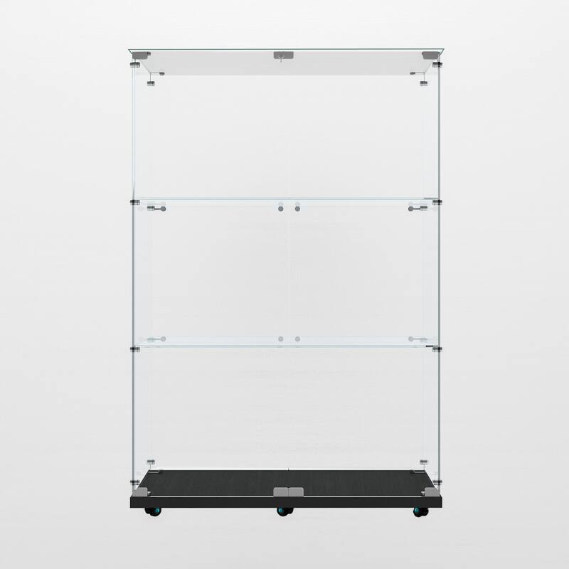 Tempered Glass Display Cabinet, File Cabinet, Tempered Glass Top, Bluetooth LED Light Strip, with Door Lock