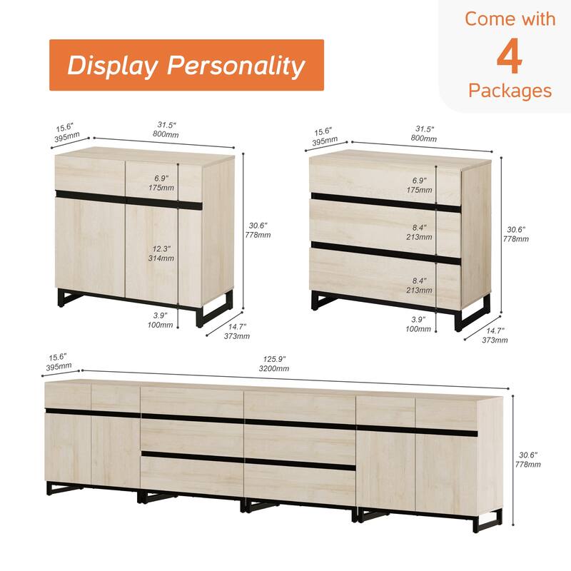 Modern TV Stand for TVs up to 120 inch, 4 in 1 TV Console with Adjustable Shelves and 6 Drawers, Media Console