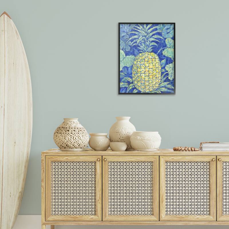 Stupell Blue Hawaii Pineapple Framed Giclee Art Design By Paul Brent