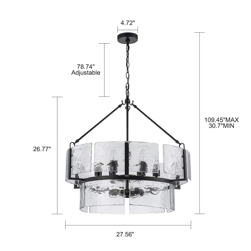 Modern Glam 2-Tire 9-Light Drum Chandelier Textured Glass