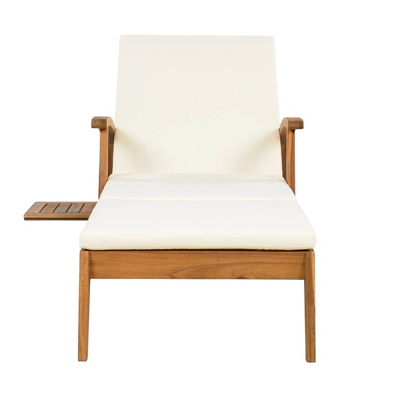 Wood Outdoor Chaise Lounge Set with Wheels, Adjustable Backrest, Foldable Side Table and Cushions for Poolside Balcony