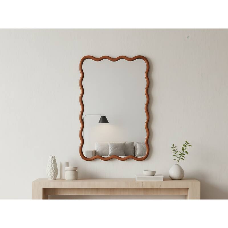 20"x30" Wavy Rectangle Solid Wood Frame Decorative Mirror,For Bedroom, Bathroom, Living Room, Entryway