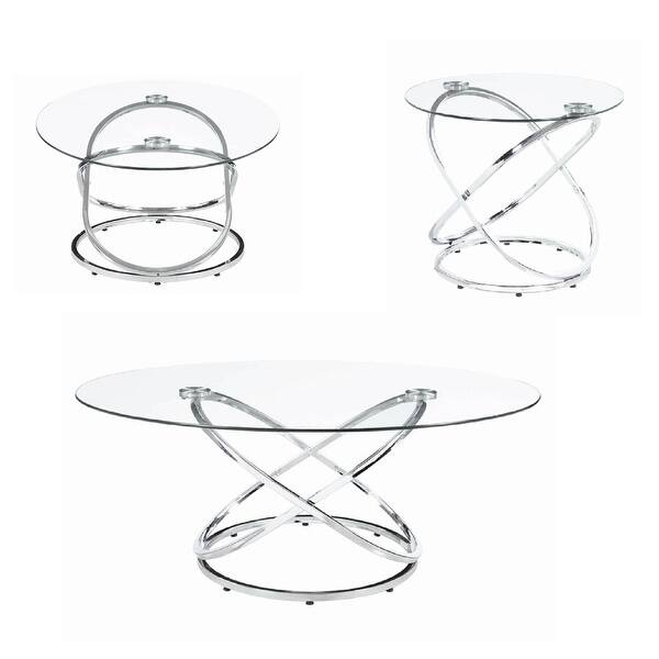 Modern 3 Piece Coffee Table Set with 2 End Tables, Glass Tabletop