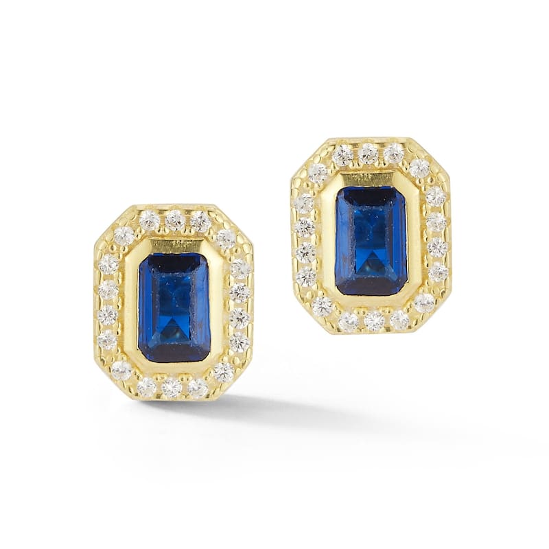 Soleil Sterling Silver Emerald Cut CZ Halo Studs