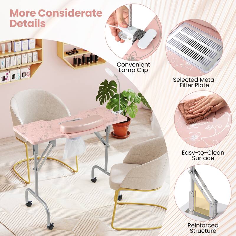 Costway Folding Manicure Nail Table with Electric Dust Collector LED - See Details