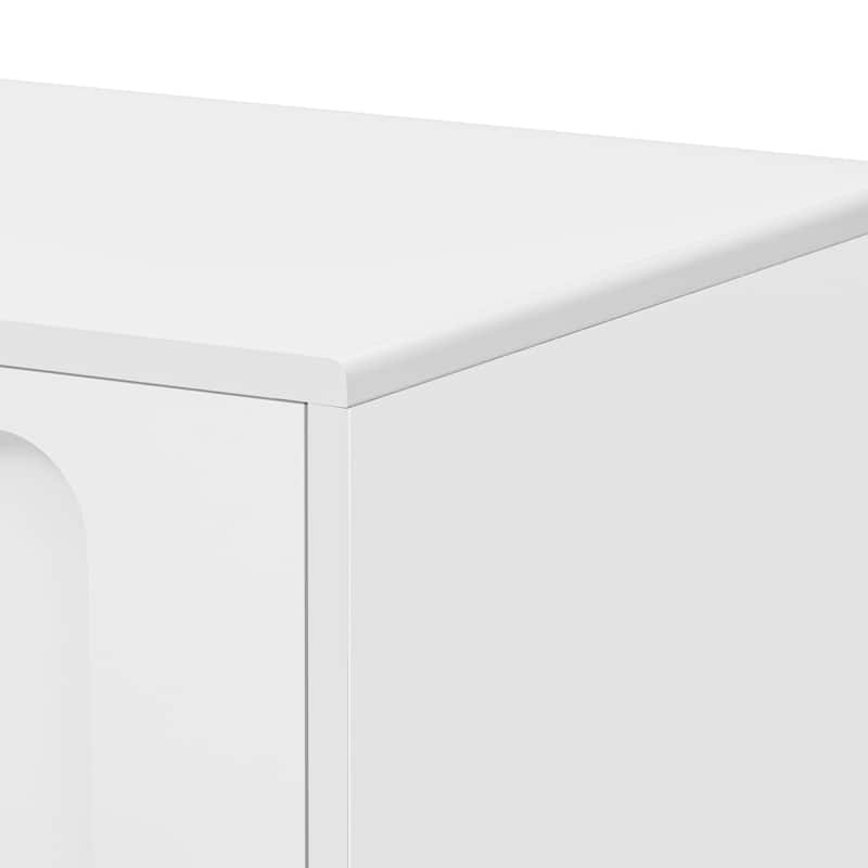 White 70.9" TV Stand with Glass Door, 2 Drawers and Cabinets for TVs Up to 80"