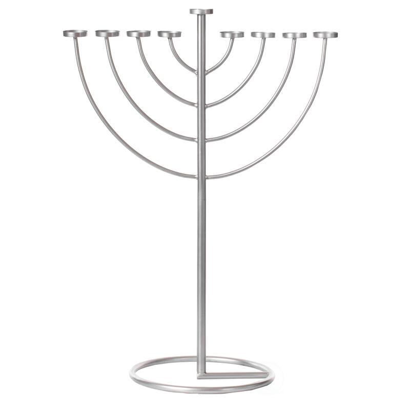 Silver 9 Branch Thin Pipe Hanukkah Menorah, Metal-Aluminum