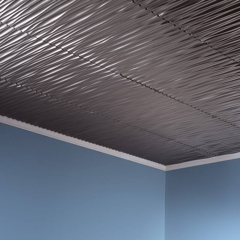 FASÄDE Dunes Vertical Decorative Vinyl 2ft x 2ft Glue Up Ceiling Panel in Brushed Nickel (5 Pack)