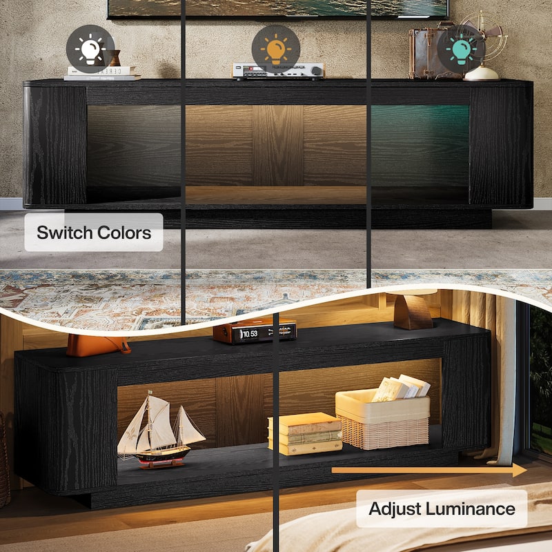 70.9-Inch TV Stand with LED Light Strip, Entertainment Center Television Console Media Storage Table Accent Cabinet