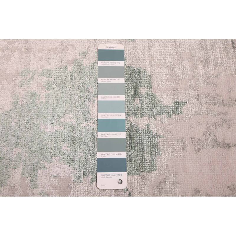 ECARPETGALLERY Hand-knotted Legacy Dark Green, Light Grey Silk, Wool Rug - 2'6 x 12'0