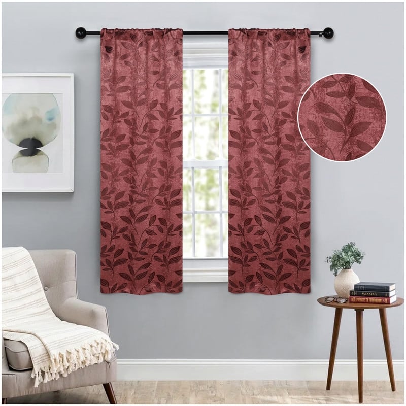 Superior Modern Bohemian Leaves Room Darkening Curtains with Grommets
