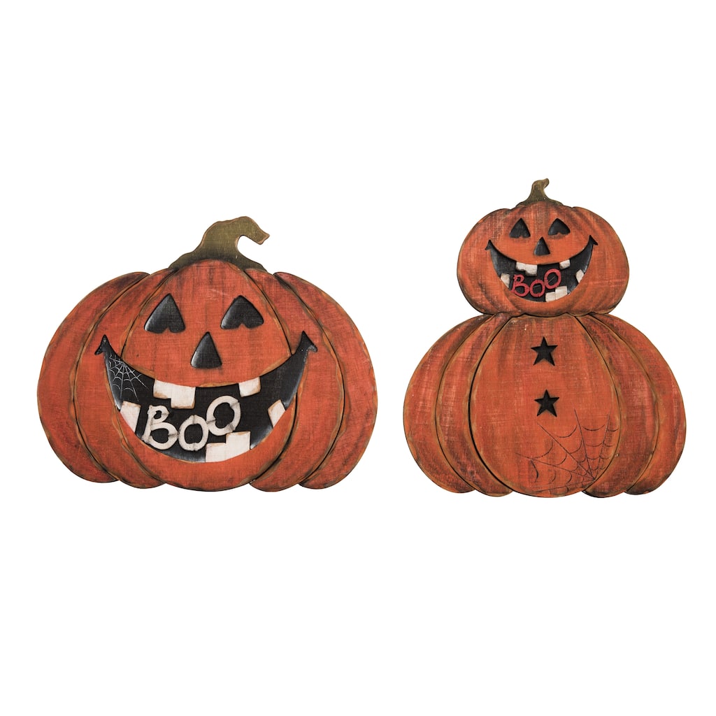 Transpac Plywood Vintage Pumpkin Decor Set of 2 Halloween Home Decorations