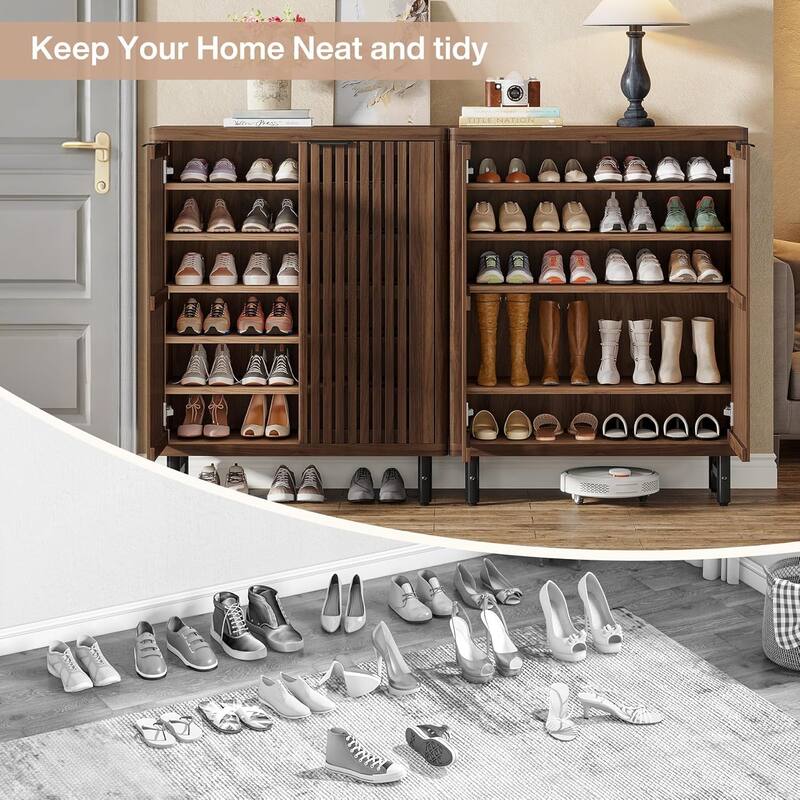 6-Tier Shoe Cabinet with Shutter Doors Adjustable Shelves Wooden Storage Cabinet for Entryway/Hallway/Closet/Living Room