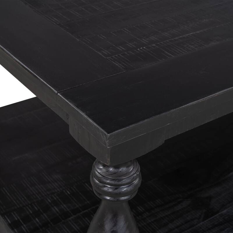 Rustic Solid Wood Floor Shelf Coffee Table with Storage