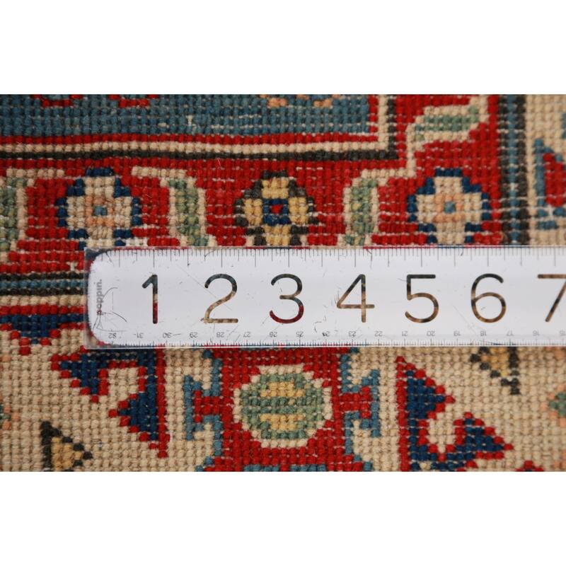 Blue Kazak Foyer Rug Geometric Hand-Knotted Wool Carpet - 2'7"x 4'0"