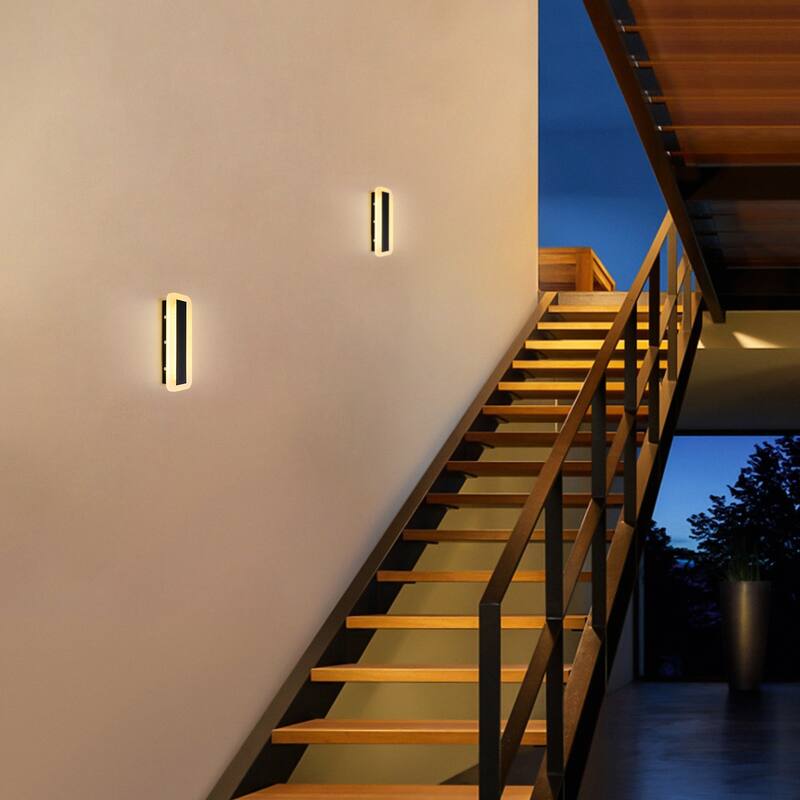 Modern Black Linear Rectangular Strip Exterior Sconce Integrated LED Waterproof IP65 Outdoor Wall Light