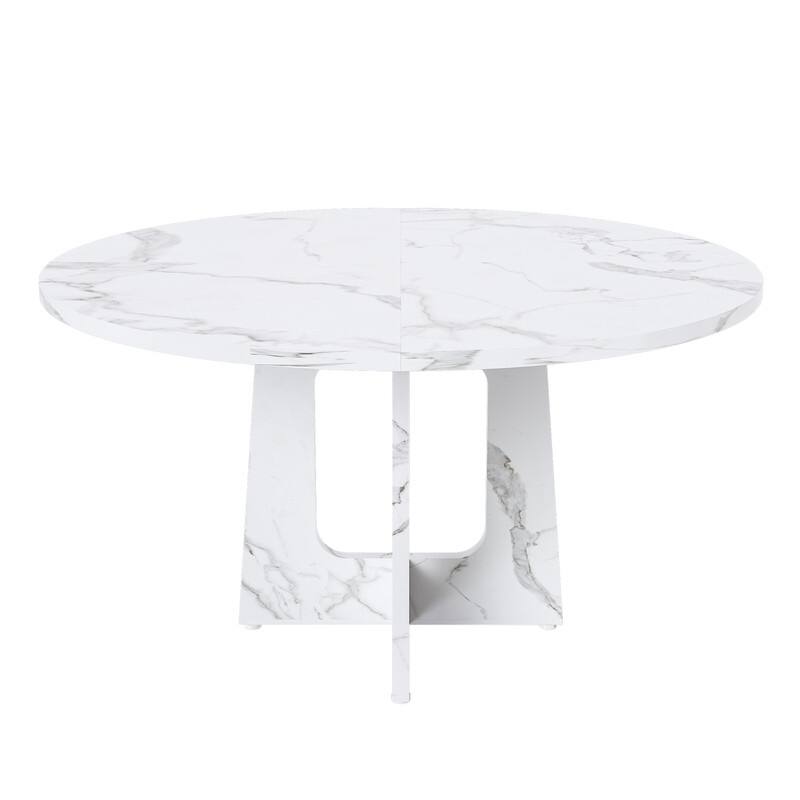 47.24" Round Marble White Finish Dining Table, Farmhouse Kitchen Table