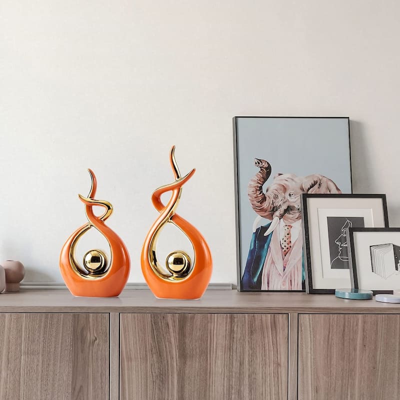 Curata Home Orange Enamel Ceramic Abstract Flame Sculpture Small: 10.6" x 6.7", Tall: 12.2" x 6.2"