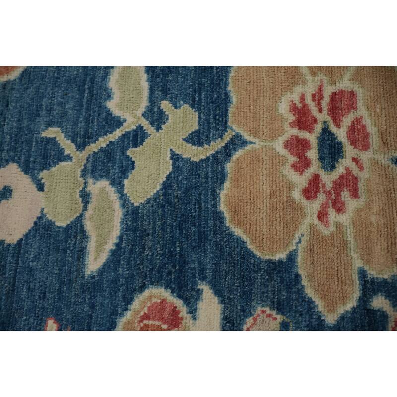Hand Knotted Oriental 100% Wool Carpet Transitional All-Over Navy Blue & Blues Oushak Area Rug - 9' 10'' X 8' 2''