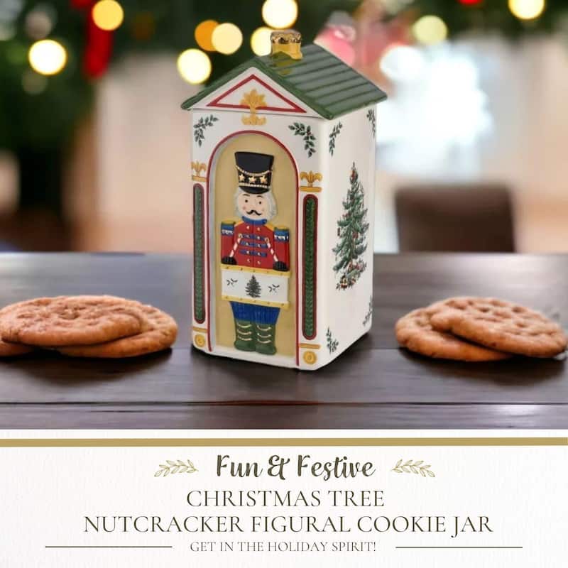 Spode Christmas Tree Nutcracker Figural Cookie Jar - 6.5" L x 6.5" W x 12" H