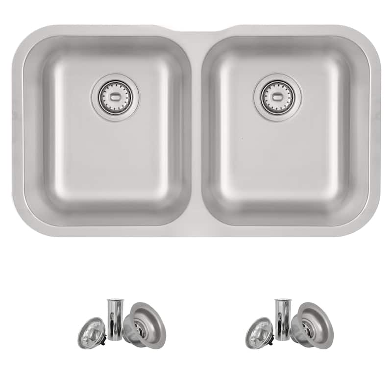 Dual-Mount 31 1/4" Stainless Steel Double Bowl Kitchen Sink S-200T - 31.25 - 31.25