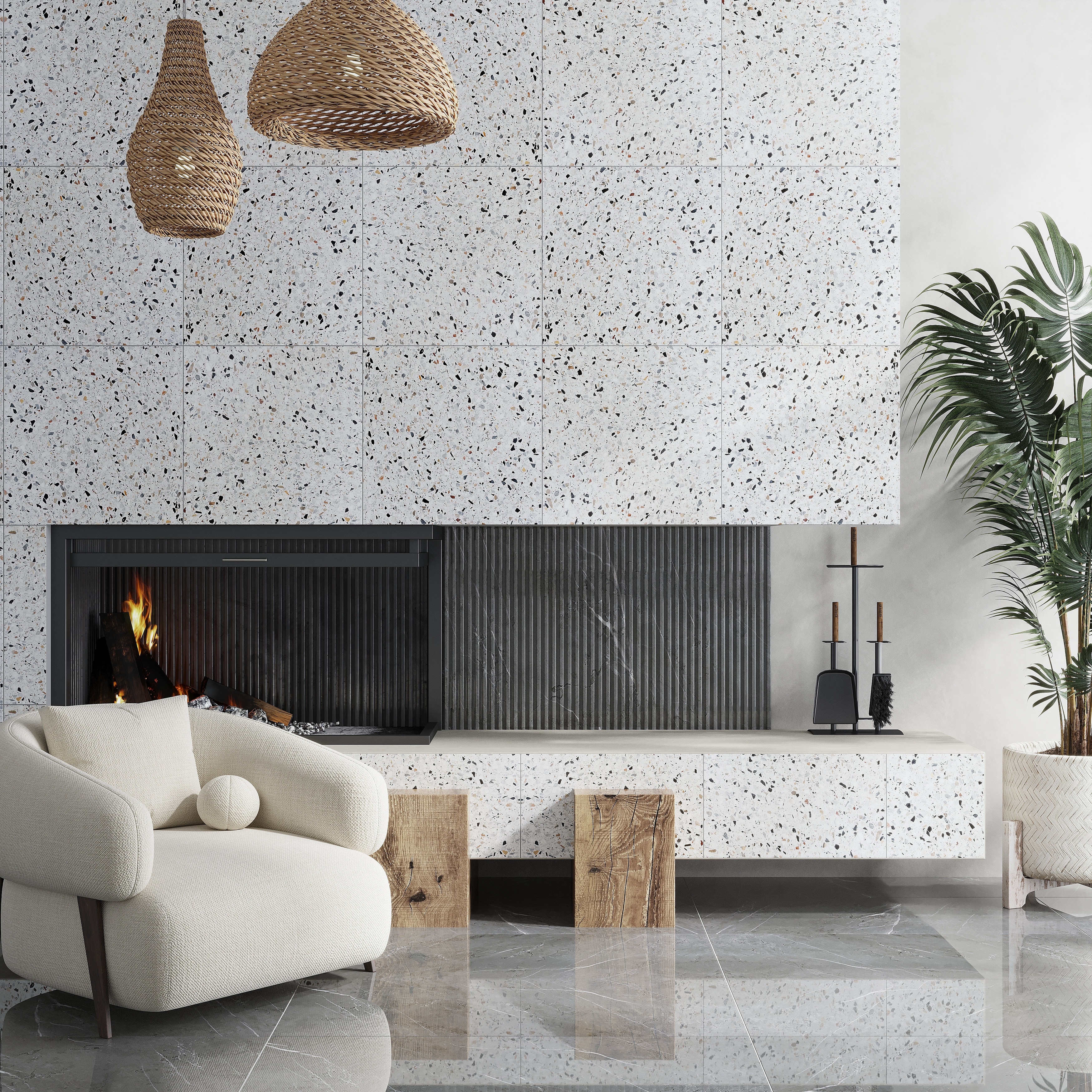Terraforma 24x24 in. White Honed Terrazzo Large Wall and Floor Tile (7.75 sq ft/case, 2-Pack)