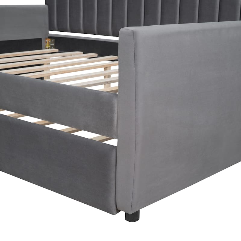 Upholstered daybed with Drawers, Wood Slat Support