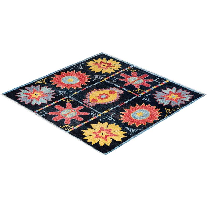 Contemporary Overdyed Wool Hand Knotted Square Area Rug - 4' 10" x 5' 0"