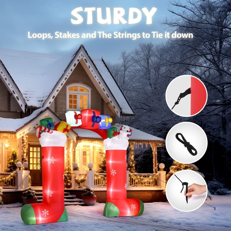 9ft 11 LED Lights Christmas Sock Arch Holiday Arch Decoration - N/A - Red