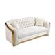 Metal Legs Solid + Manufactured Wood White Button Tufted Velvet 3 Seater Sofa, Pocket Spring And Foam