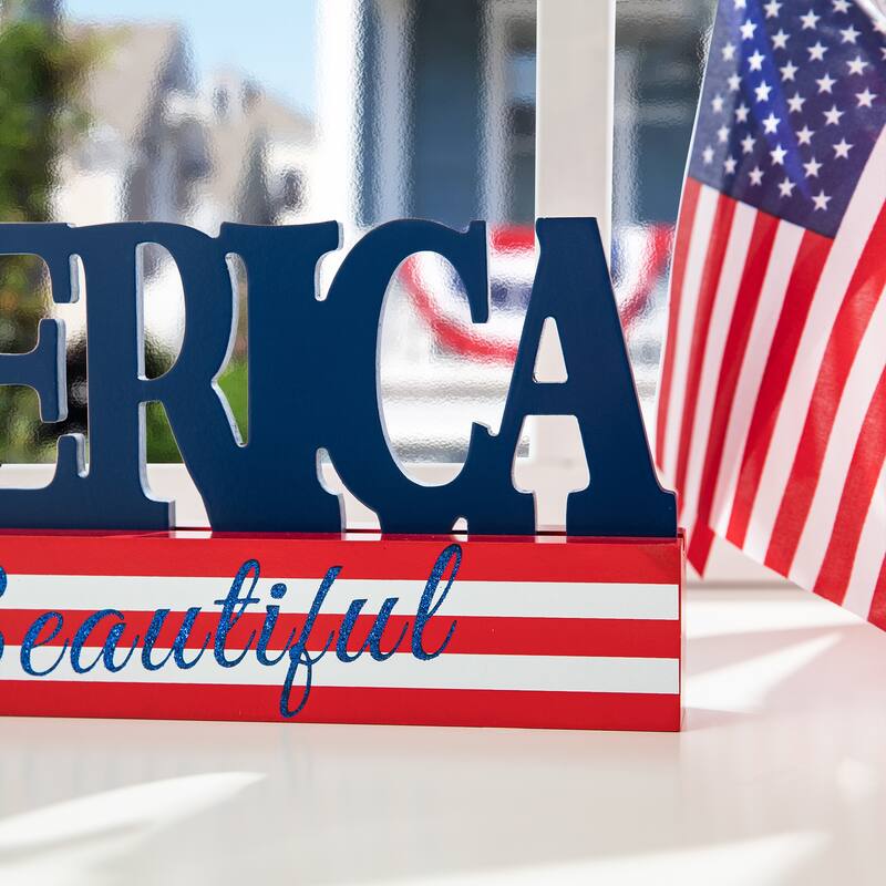 Glitzhome Patriotic Americana Flag USA Table Decor