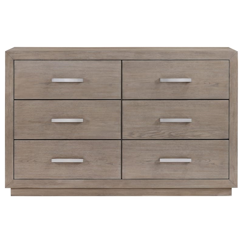 Keno Wide Dresser, 6 Drawers, Metal Bar Handles, Brown Acacia Wood
