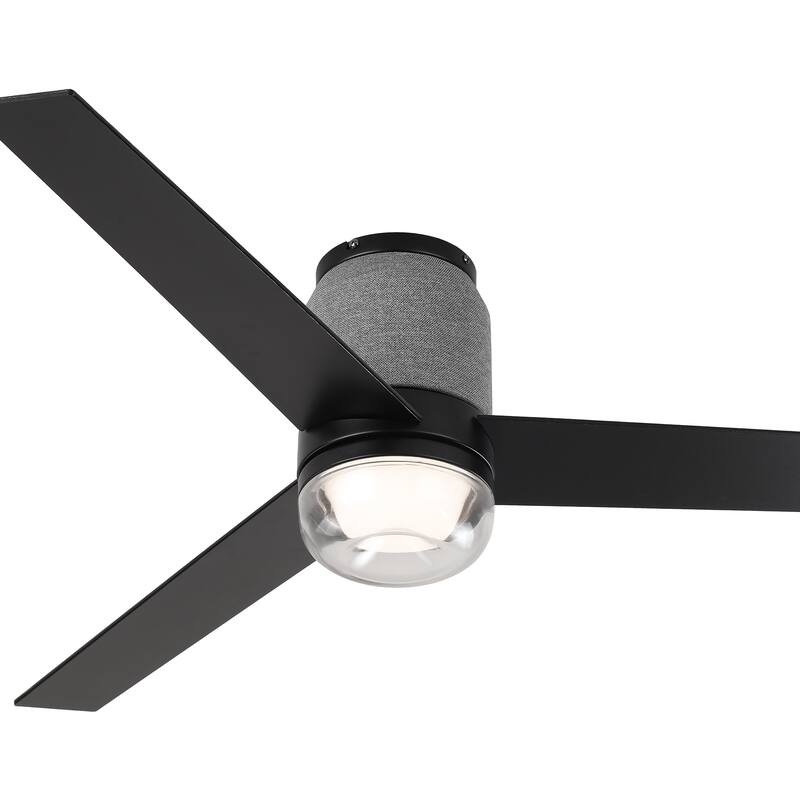 52" Modern Black RGB LED Smart Flush Mount Ceiling Fan with Light and Remote, App Control, Voice Control