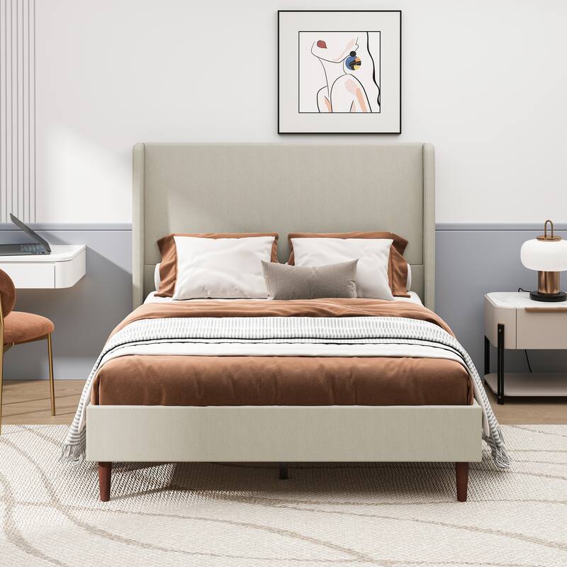 Queen Size High Headboard Upholstered Bed