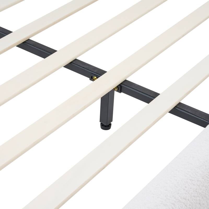 Christopher Knight Home - Lunara Modern Teddy Fleece Upholstered Platform Bed Frame with Split Headboard, Heavy-Duty Support