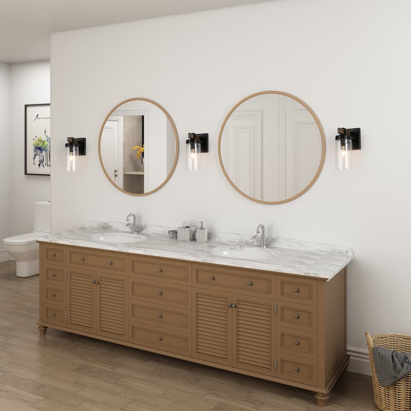 Fora Modern Farmhouse 1-light Cylinder Seeded Glass Shade Bathroom Vanity Light - L4.5"* W 5.5"* H 8.5"