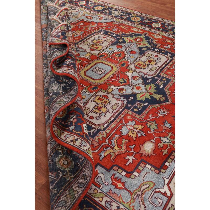 Hand Knotted Oriental 100% Wool Carpet Traditional Medallion Oranges & Rust Heriz (serapi) Area Rug - 12' 2'' X 8' 11''